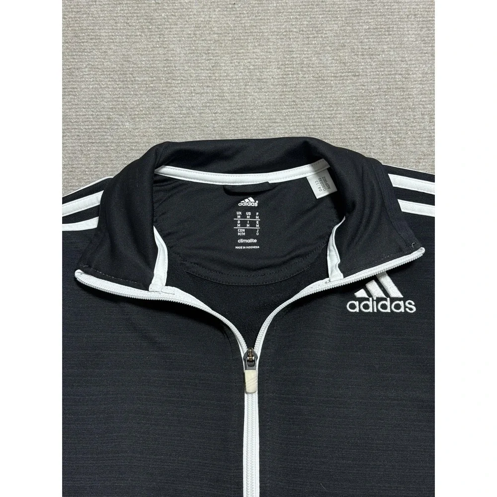 Adidas Jacket Mens Medium Black Climalite Full Zip‎ Three Stripes Track Athletic